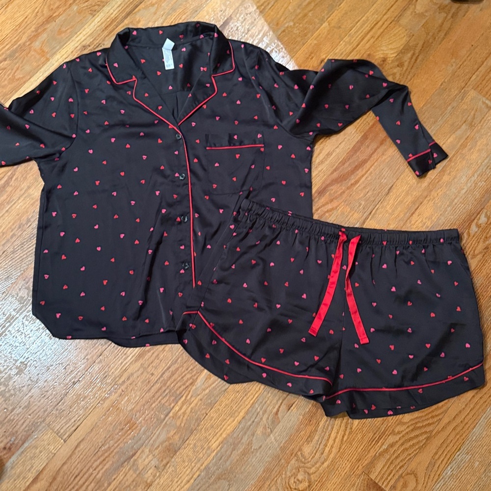 Stars Above Black and Red Heart Pajama Set